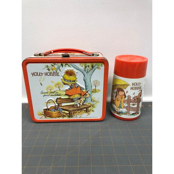 Rare Vintage 1970 Holly Hobbie Orange Metal Lunchbox with Thermos Aladdin Ind. - Picture 1 of 10